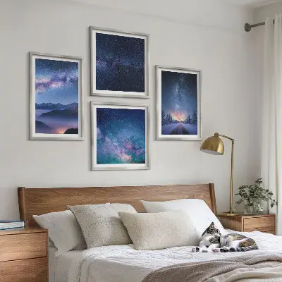 Wall art set featuring a winter night sky over mountains