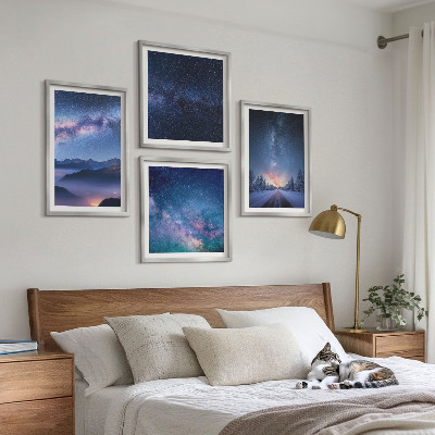 Wall art set Night sky mountains winter space