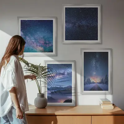 Wall art set featuring a winter night sky over mountains