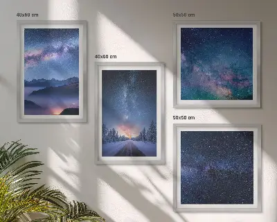 Wall art set featuring a winter night sky over mountains
