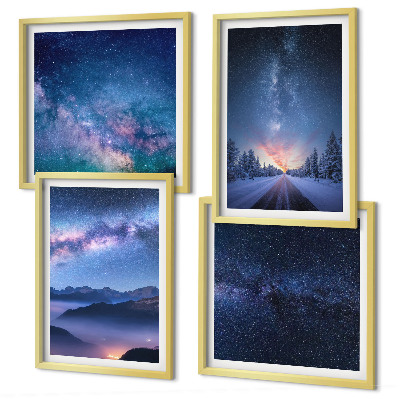 Wall art set Night sky mountains winter space