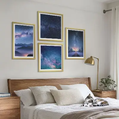 Wall art set featuring a winter night sky over mountains