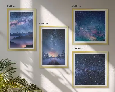 Wall art set featuring a winter night sky over mountains