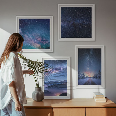 Wall art set Night sky mountains winter space