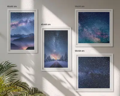 Wall art set featuring a winter night sky over mountains