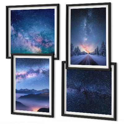 Wall art set Night sky mountains winter space
