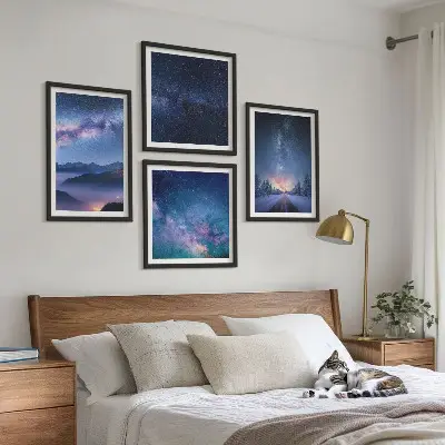 Wall art set featuring a winter night sky over mountains