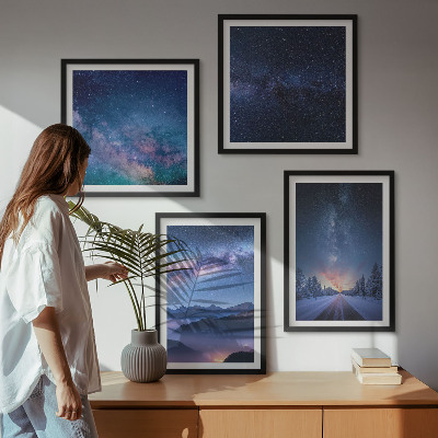 Wall art set Night sky mountains winter space