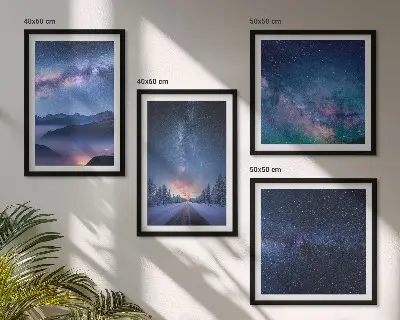 Wall art set featuring a winter night sky over mountains