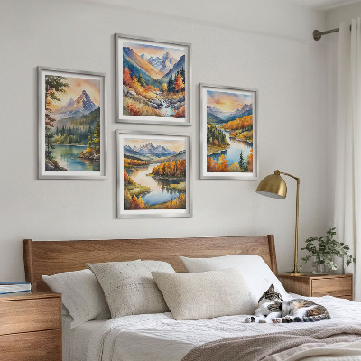 Set of 4 wall art pieces Mountain landscapes with a river