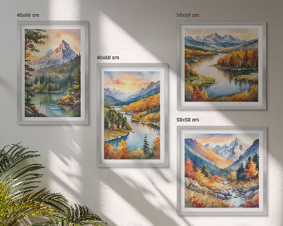 Set of 4 wall art pieces Mountain landscapes with a river