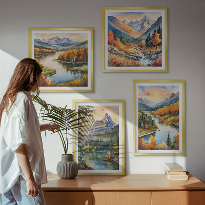Set of 4 wall art pieces Mountain landscapes with a river