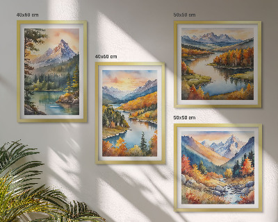 Set of 4 wall art pieces Mountain landscapes with a river
