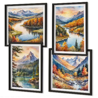 Set of 4 wall art pieces Mountain landscapes with a river