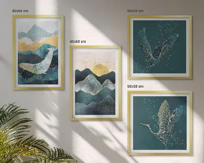 Wall art set featuring abstract crane and mountains design