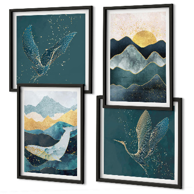 Wall art set Abstract crane mountains