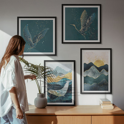 Wall art set Abstract crane mountains