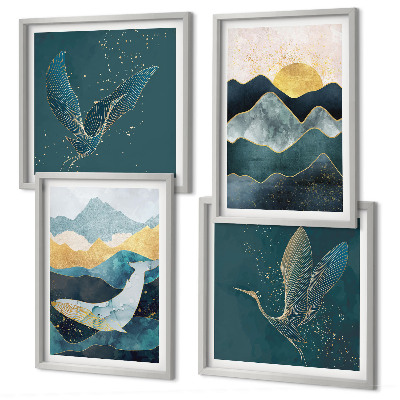 Wall art set Abstract crane mountains