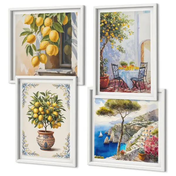 Lemon trees in the sun wall art set of 4 pieces