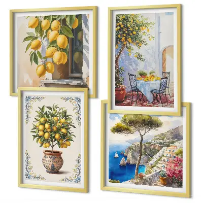Lemon trees in the sun wall art set of 4 pieces