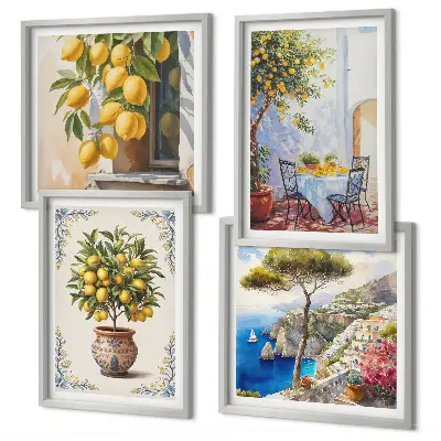 Lemon trees in the sun wall art set of 4 pieces