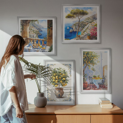Set of 4 wall art pieces Sea lemon tree table