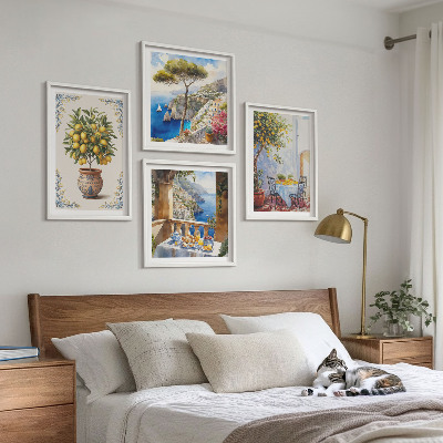 Set of 4 wall art pieces Sea lemon tree table