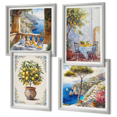 Set of 4 wall art pieces Sea lemon tree table
