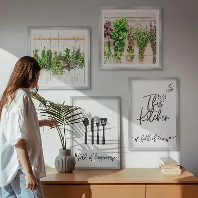 Multi-piece wall art set featuring kitchen herb and plant inscriptions