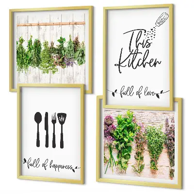 Multi-piece wall art set featuring kitchen herb and plant inscriptions