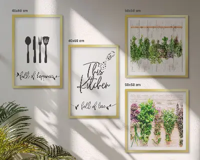 Multi-piece wall art set featuring kitchen herb and plant inscriptions