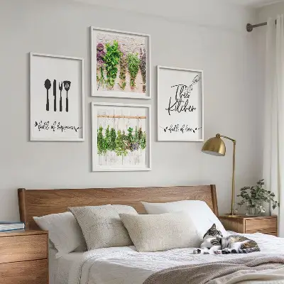 Multi-piece wall art set featuring kitchen herb and plant inscriptions