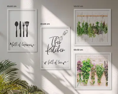 Multi-piece wall art set featuring kitchen herb and plant inscriptions