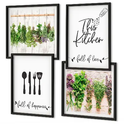 Multi-piece wall art set featuring kitchen herb and plant inscriptions