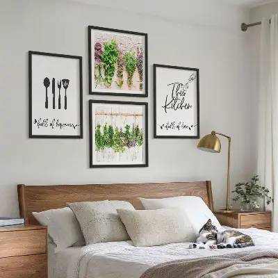 Multi-piece wall art set featuring kitchen herb and plant inscriptions