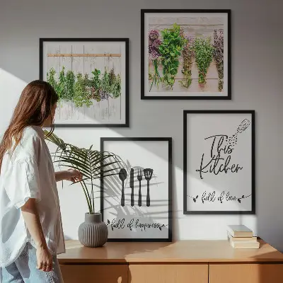 Multi-piece wall art set featuring kitchen herb and plant inscriptions