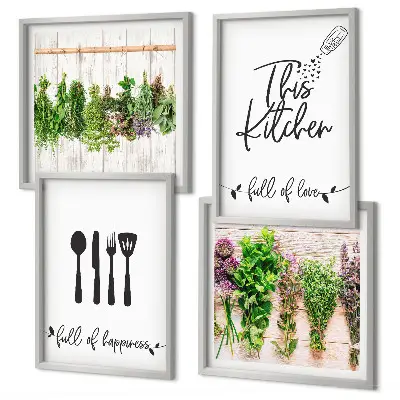 Multi-piece wall art set featuring kitchen herb and plant inscriptions