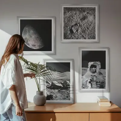 Moon astronaut footprint wall art set of 4 pieces