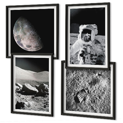 Set of 4 wall art pieces Moon astronaut footprint