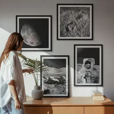 Moon astronaut footprint wall art set of 4 pieces