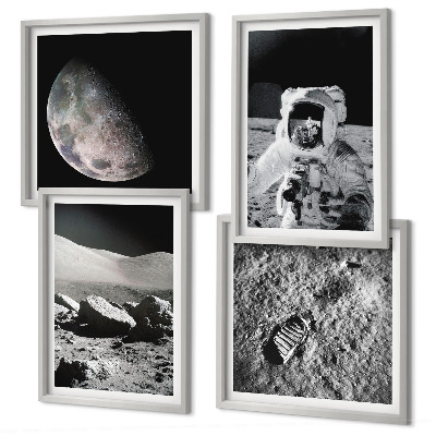 Set of 4 wall art pieces Moon astronaut footprint