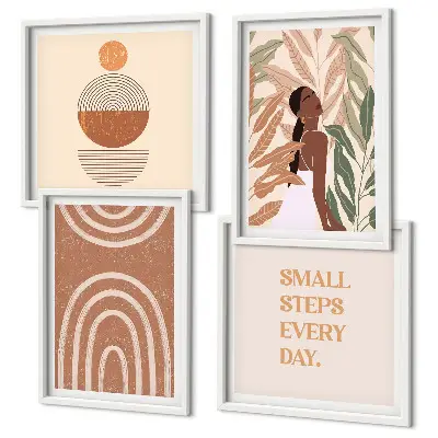 Wall art set with stylish plant patterns and geometric designs
