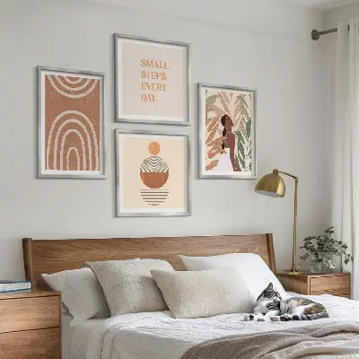 Wall art set with stylish plant patterns and geometric designs