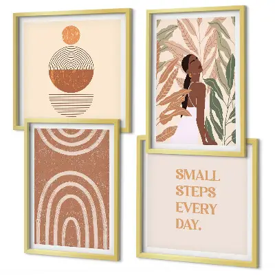 Wall art set with stylish plant patterns and geometric designs