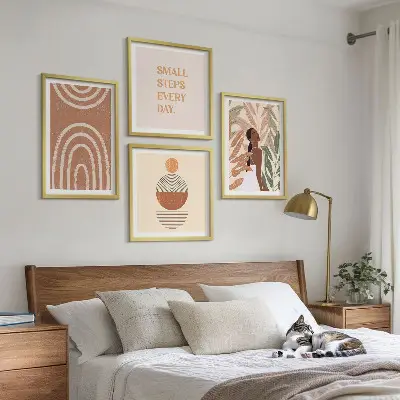Wall art set with stylish plant patterns and geometric designs