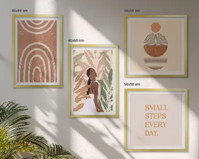 Wall art set with stylish plant patterns and geometric designs
