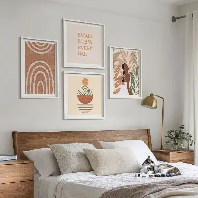 Wall art set with stylish plant patterns and geometric designs