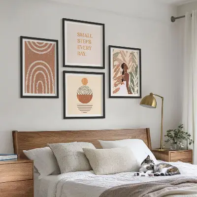 Wall art set with stylish plant patterns and geometric designs