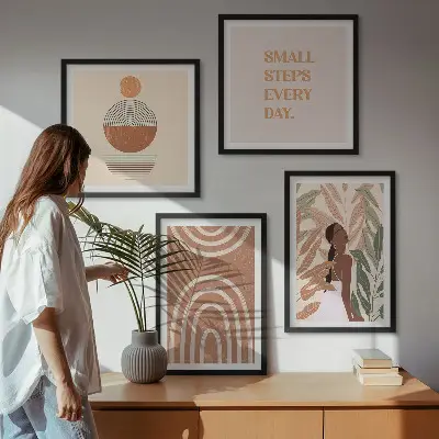Wall art set with stylish plant patterns and geometric designs