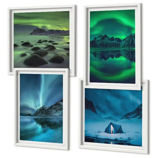 Winter landscape with aurora wall art set of 4 pieces